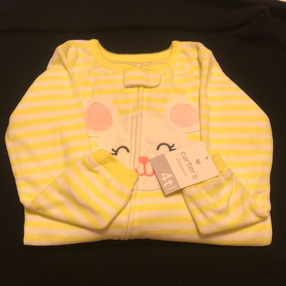 NEW, Carter’s Yellow Striped Bunny Zip 4T Onesie